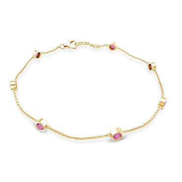 Real Pink Tourmaline Station Chain Bracelet for Women
