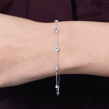 Bezel Set Aquamarine Station Bracelet for Women