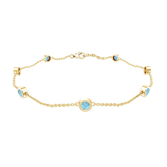 Bezel Set Aquamarine Station Bracelet for Women