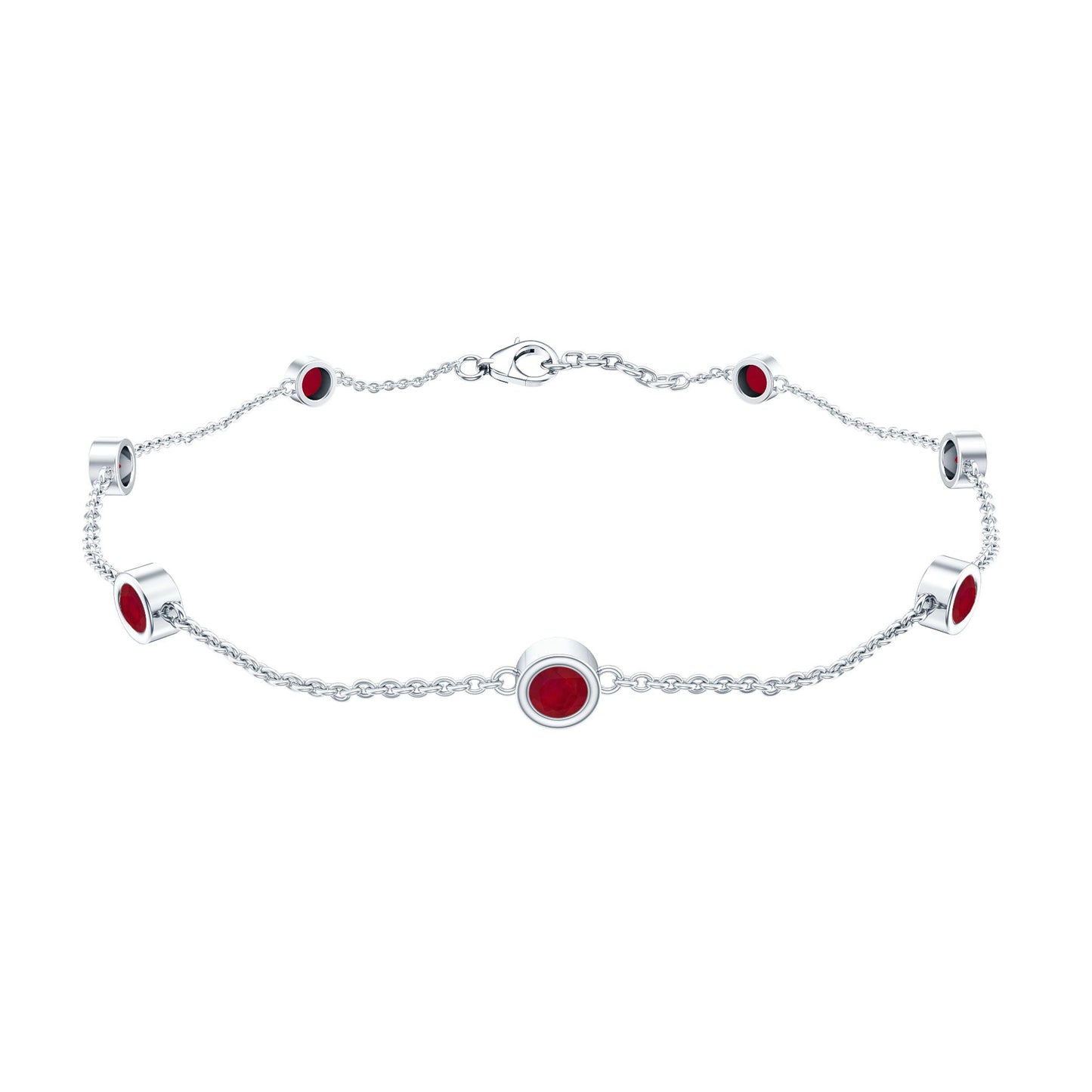 Natural Ruby 7 Stone Station Chain Bracelet for Women