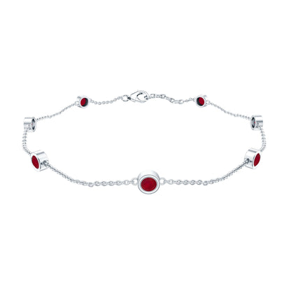 Natural Ruby 7 Stone Station Chain Bracelet for Women