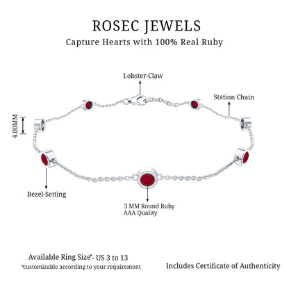 Natural Ruby 7 Stone Station Chain Bracelet for Women