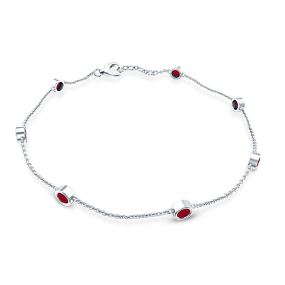 Natural Ruby 7 Stone Station Chain Bracelet for Women