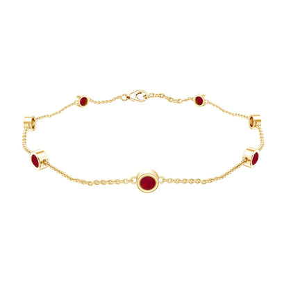 Natural Ruby 7 Stone Station Chain Bracelet for Women