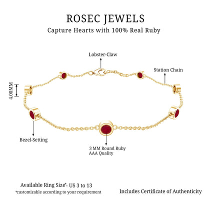 Natural Ruby 7 Stone Station Chain Bracelet for Women