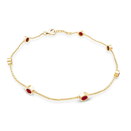 Natural Ruby 7 Stone Station Chain Bracelet for Women