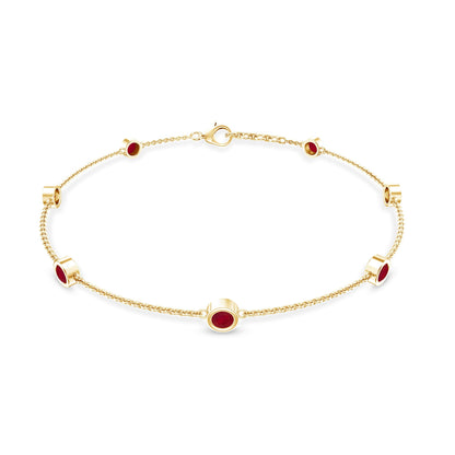 Natural Ruby 7 Stone Station Chain Bracelet for Women
