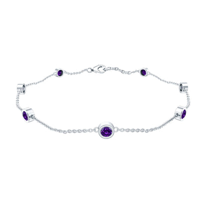 Real Amethyst Chain Bracelet in Bezel Setting