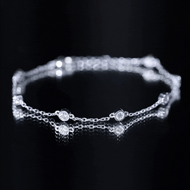 Round Cut Certified Moissanite Chain Bracelet in Bezel Setting