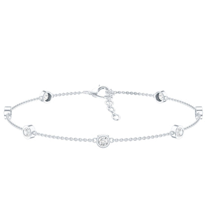 Round Cut Certified Moissanite Chain Bracelet in Bezel Setting
