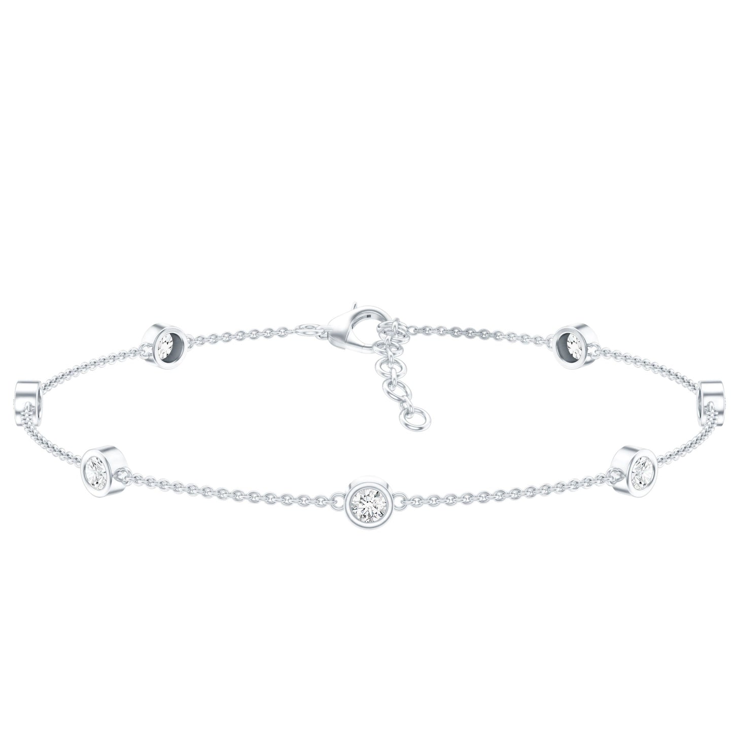 Bezel Set Moissanite Station Bracelet in Silver for Women