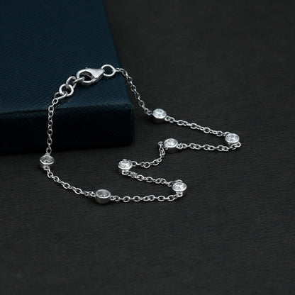 Round Cut Certified Moissanite Chain Bracelet in Bezel Setting
