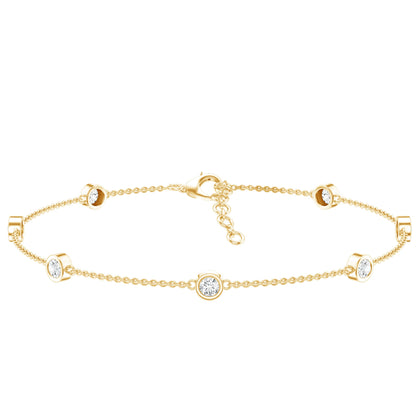 Round Cut Certified Moissanite Chain Bracelet in Bezel Setting