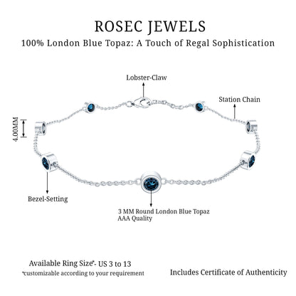 Bezel Set London Blue Topaz Station Chain Bracelet