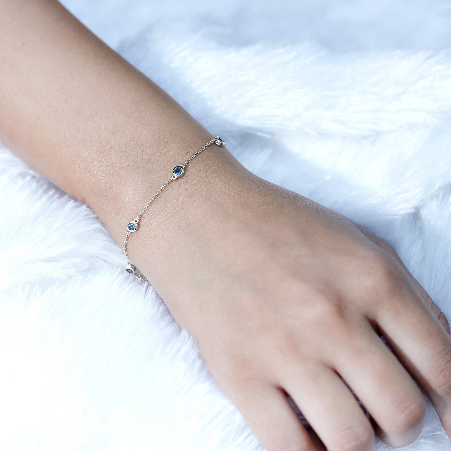 Bezel Set London Blue Topaz Station Chain Bracelet