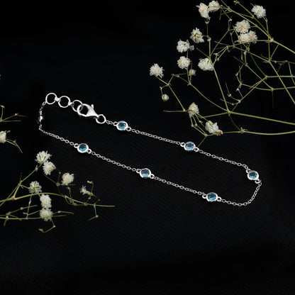 Bezel Set London Blue Topaz Station Chain Bracelet