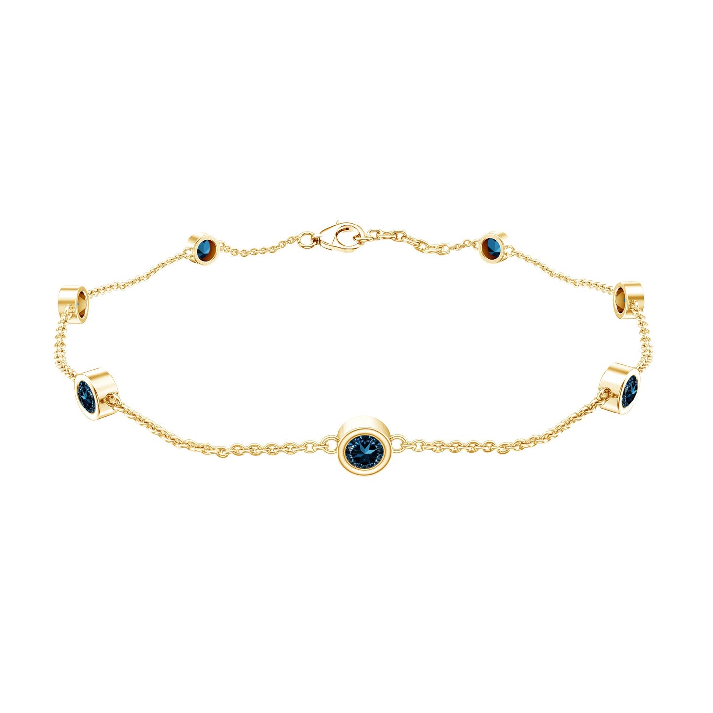 Bezel Set London Blue Topaz Station Chain Bracelet