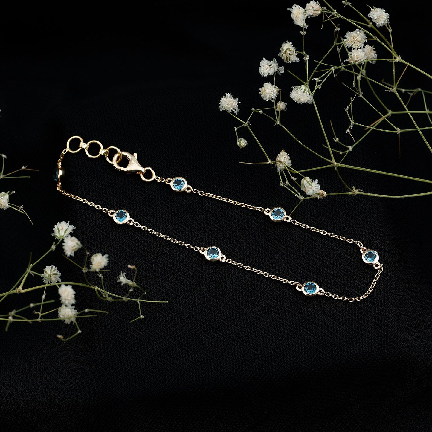 Bezel Set London Blue Topaz Station Chain Bracelet