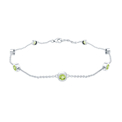 Bezel Set Seven Stone Peridot Station Bracelet