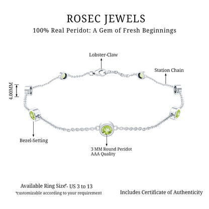Bezel Set Seven Stone Peridot Station Bracelet