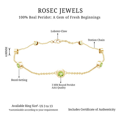 Bezel Set Seven Stone Peridot Station Bracelet