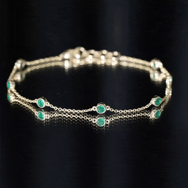Bezel Set Emerald Station Chain Bracelet for Her