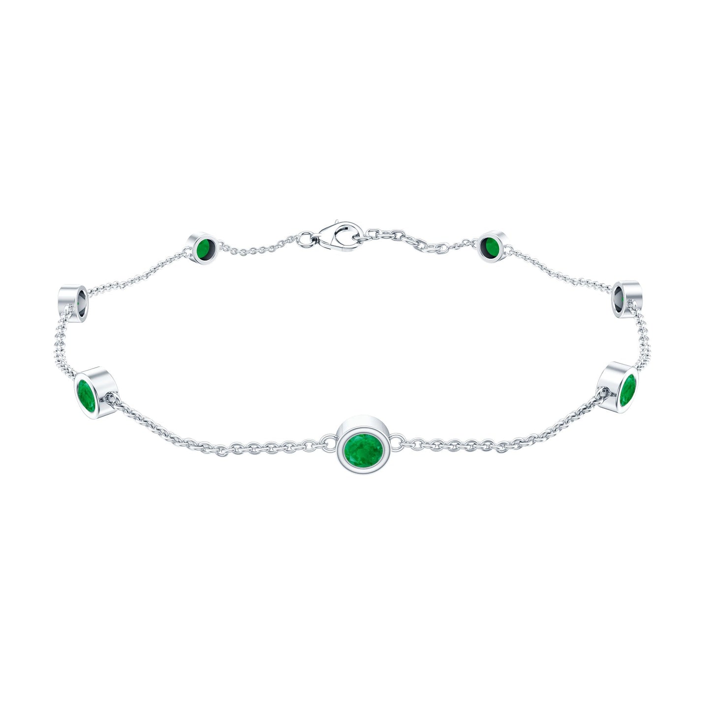 Bezel Set Emerald Station Chain Bracelet for Her