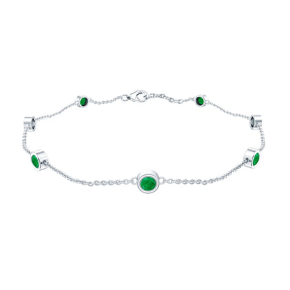 Bezel Set Emerald Station Chain Bracelet for Her