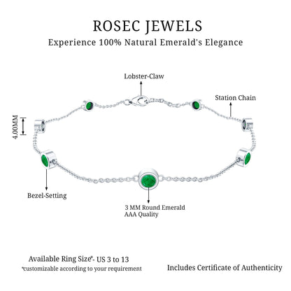 Bezel Set Emerald Station Chain Bracelet for Her