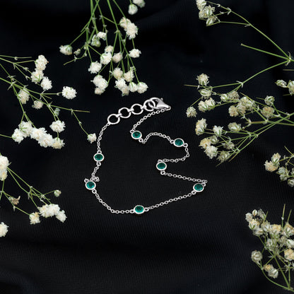 Bezel Set Emerald Station Chain Bracelet for Her