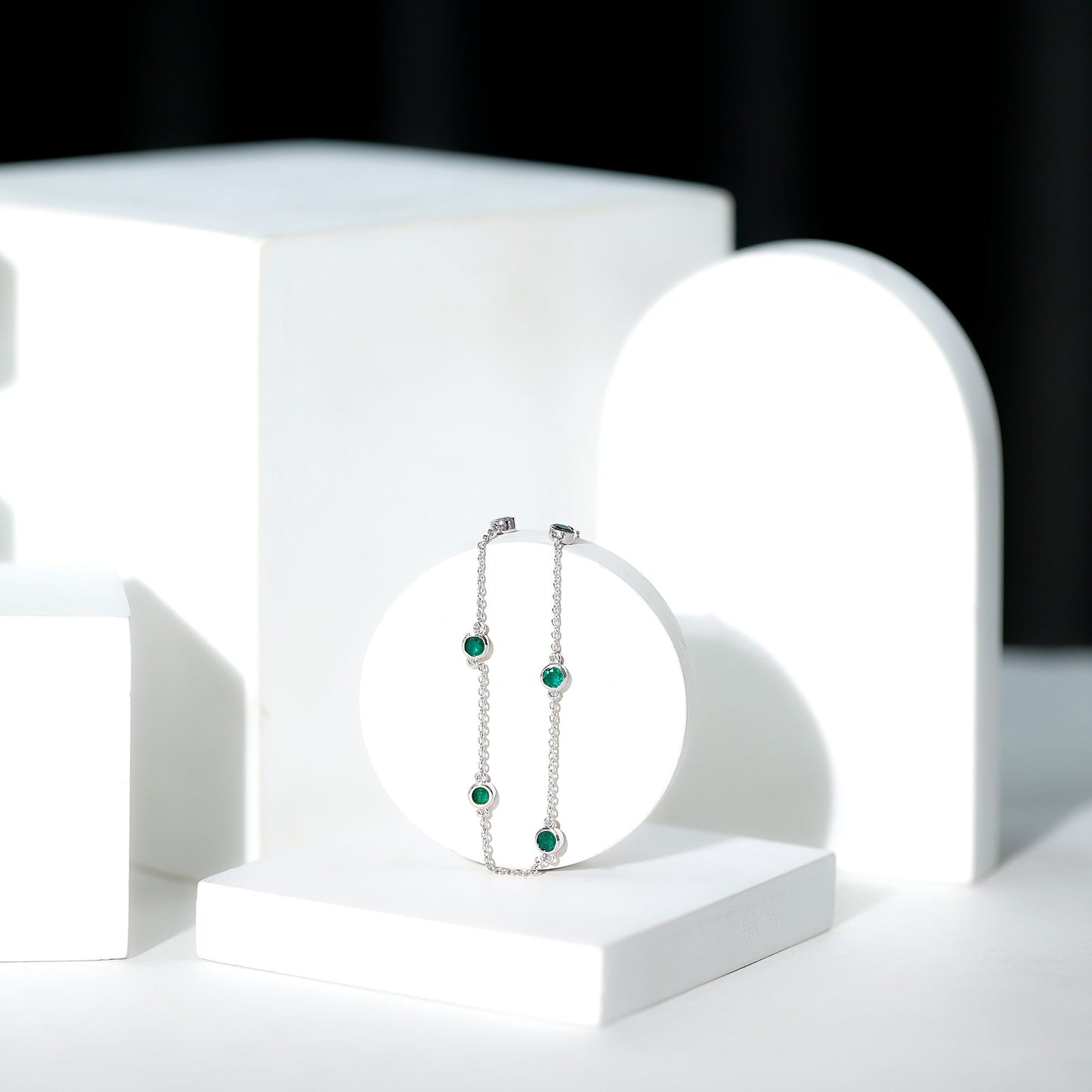 Bezel Set Emerald Station Chain Bracelet for Her