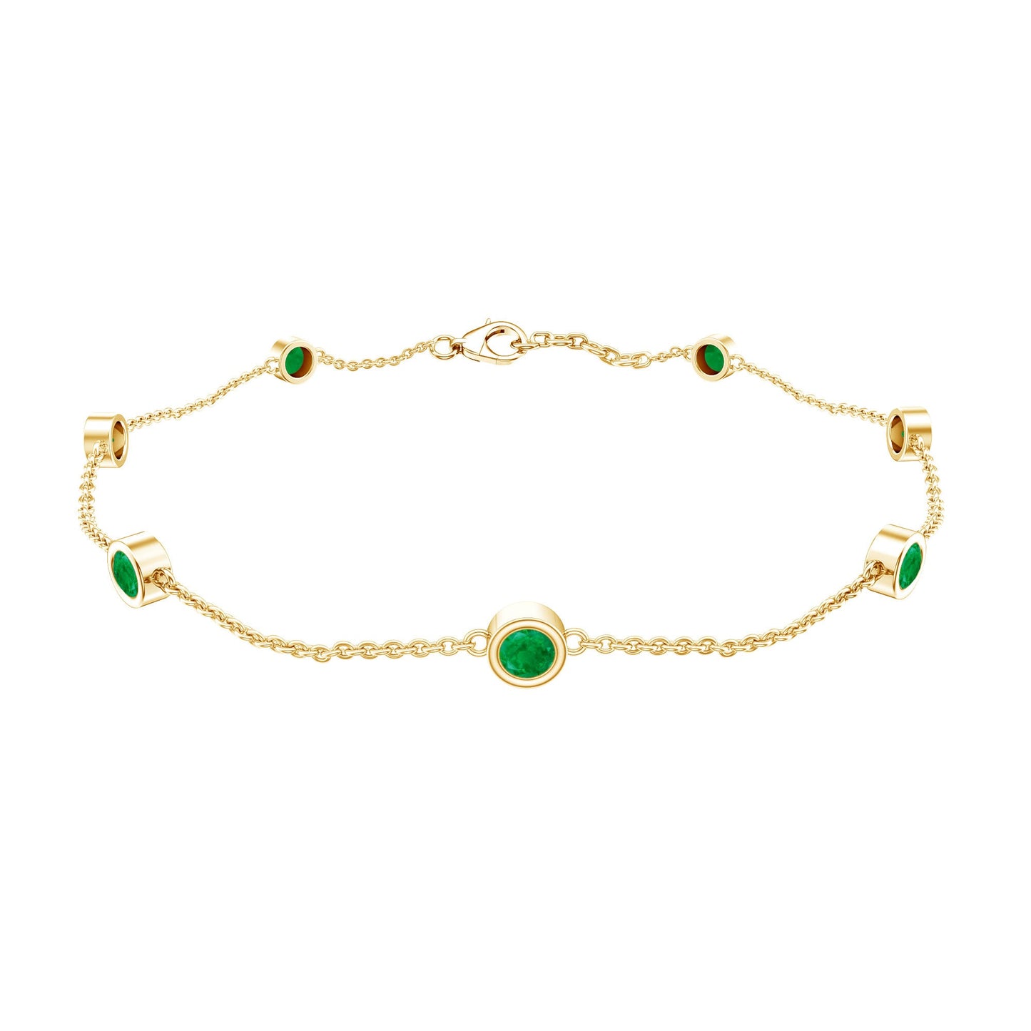 Bezel Set Emerald Station Chain Bracelet for Her