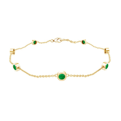 Bezel Set Emerald Station Chain Bracelet for Her