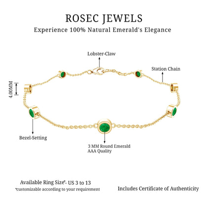 Bezel Set Emerald Station Chain Bracelet for Her