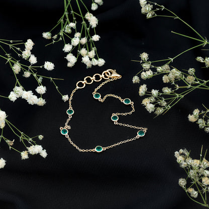 Bezel Set Emerald Station Chain Bracelet for Her