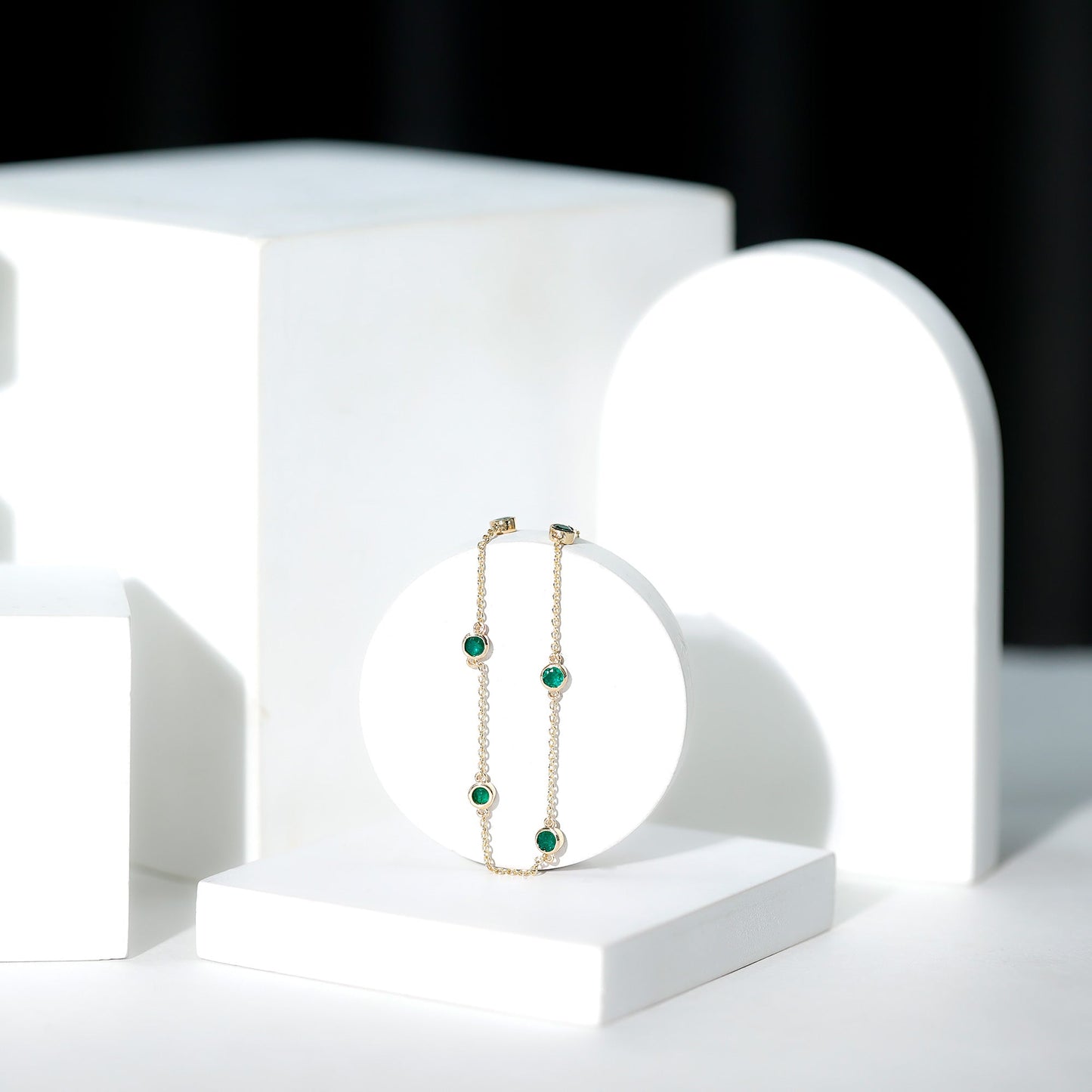Bezel Set Emerald Station Chain Bracelet for Her