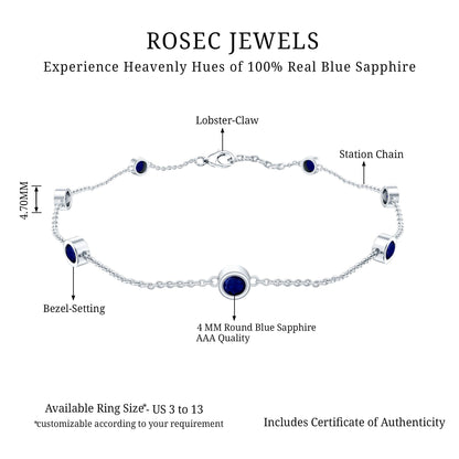 Natural Blue Sapphire 7 Stone Station Chain Bracelet