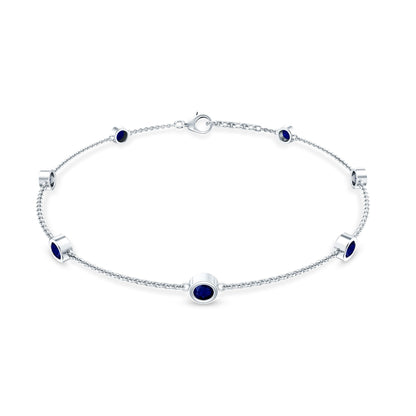 Natural Blue Sapphire 7 Stone Station Chain Bracelet