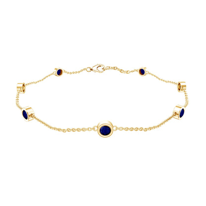 Natural Blue Sapphire 7 Stone Station Chain Bracelet
