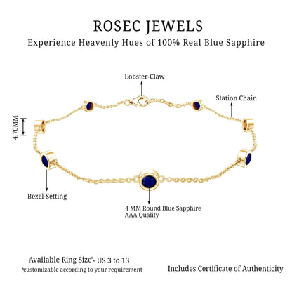 Natural Blue Sapphire 7 Stone Station Chain Bracelet