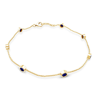 Natural Blue Sapphire 7 Stone Station Chain Bracelet