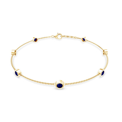 Natural Blue Sapphire 7 Stone Station Chain Bracelet