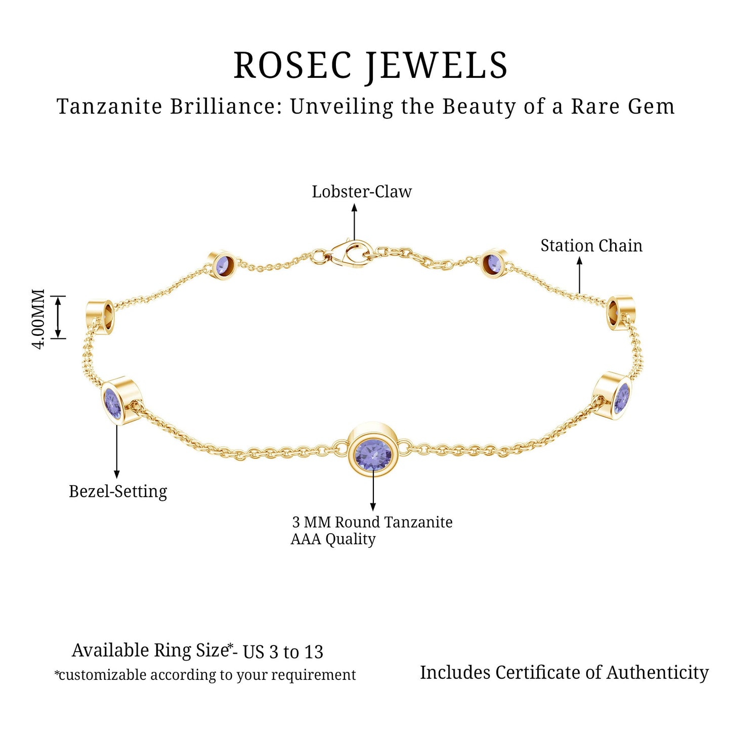 Certified Natural Tanzanite Chain Bracelet for Her