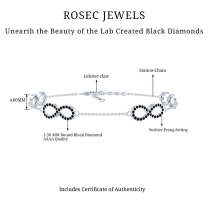 Certified Lab Grown Black Diamond Infinity Chain Bracelet