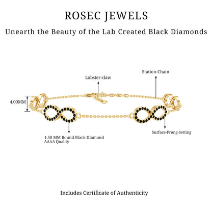 Certified Lab Grown Black Diamond Infinity Chain Bracelet