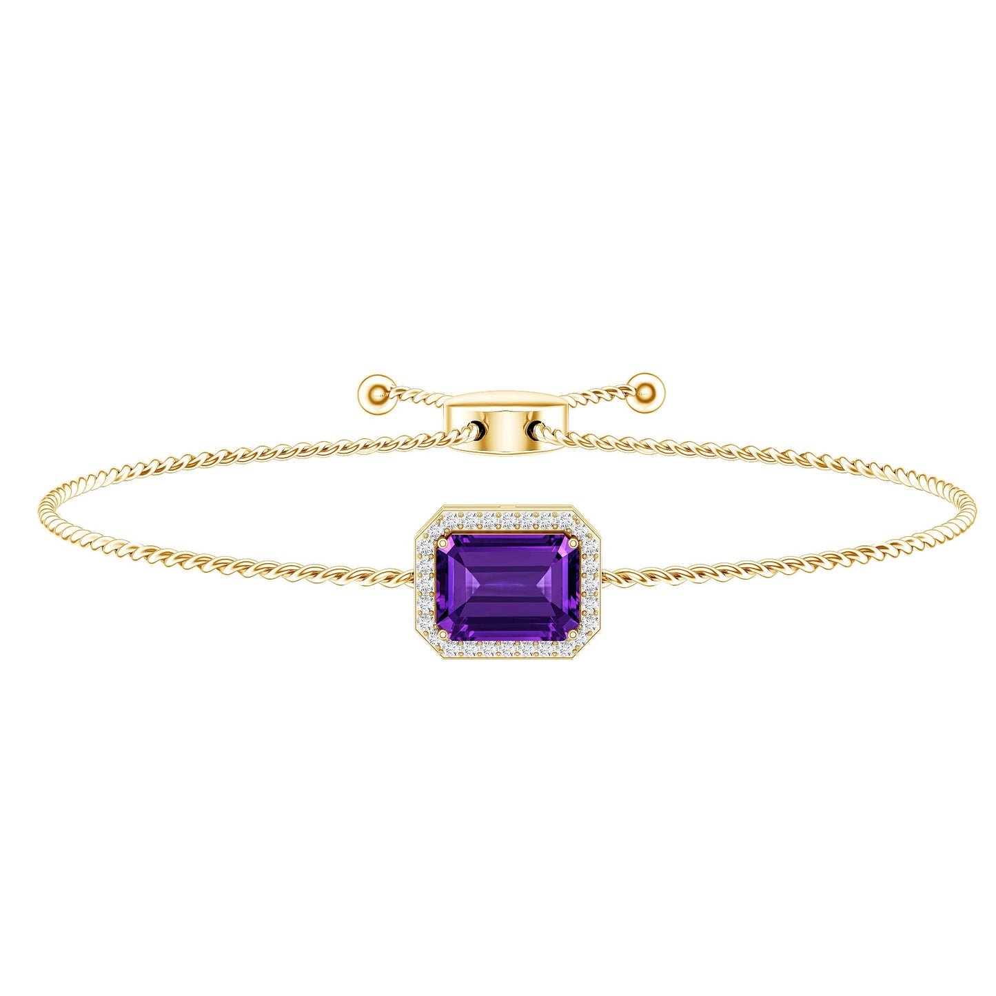 Natural 1.4 Carat Emerald Cut Amethyst Diamond Bolo Bracelet