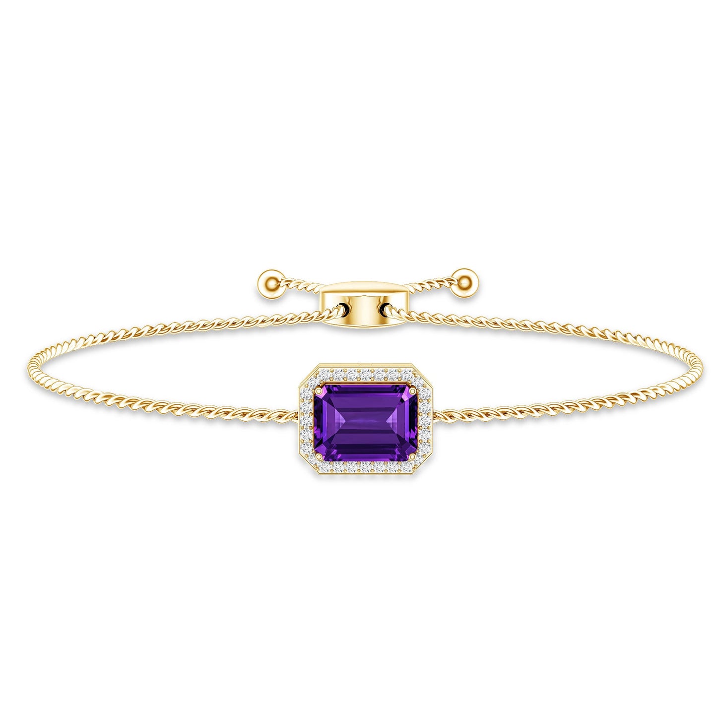 Natural 1.4 Carat Emerald Cut Amethyst Diamond Bolo Bracelet