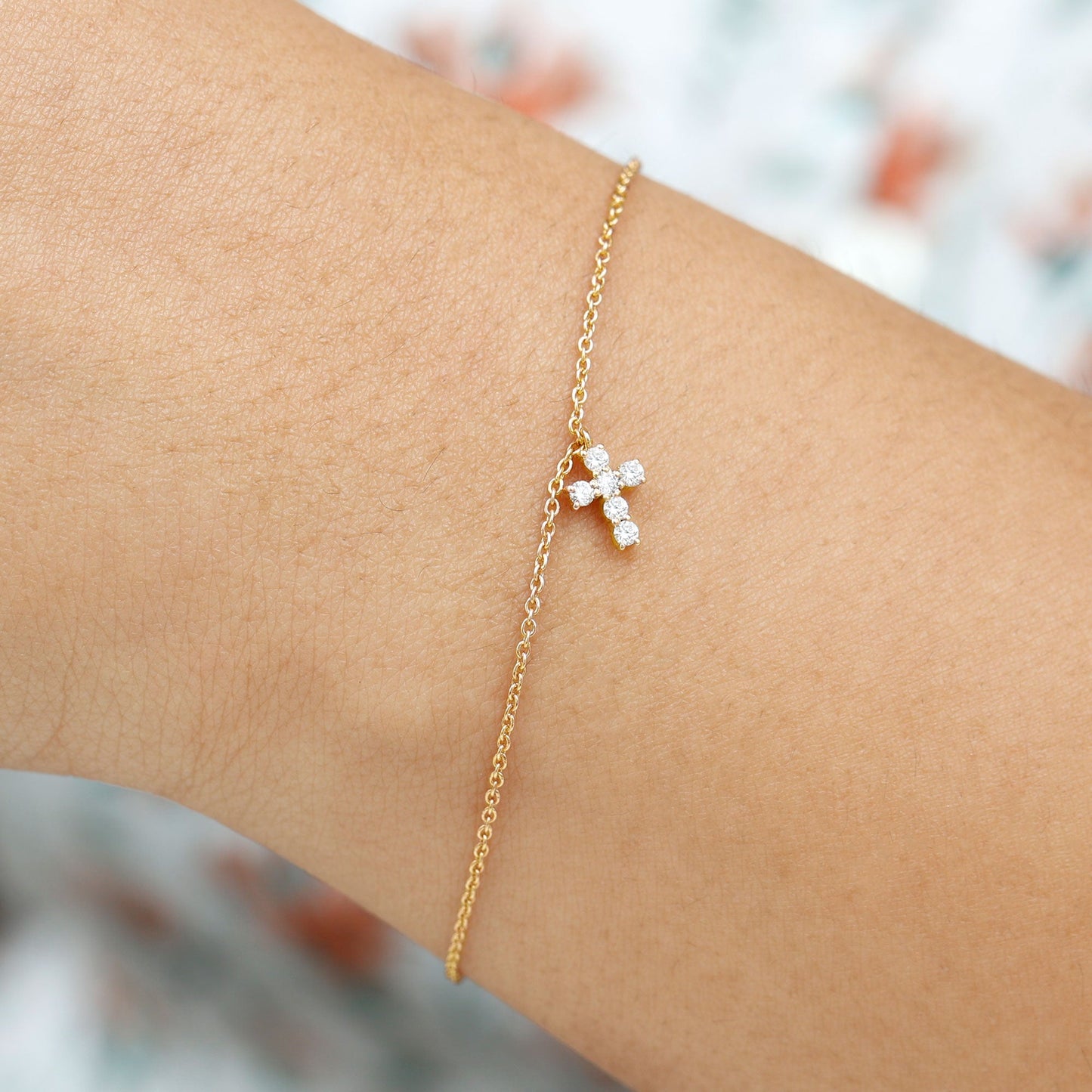 Certified Moissanite Cross Charm Chain Bracelet for Women