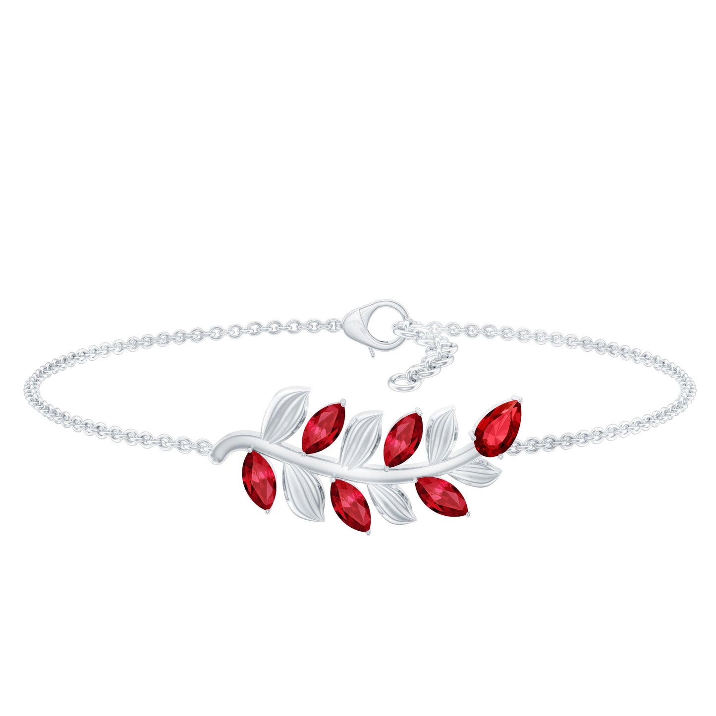 Certified Lab Grown Ruby Leaf Chain Bracelet