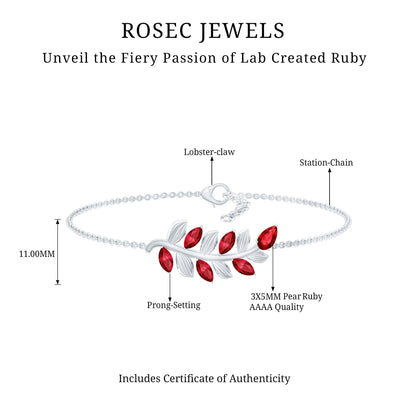 Certified Lab Grown Ruby Leaf Chain Bracelet